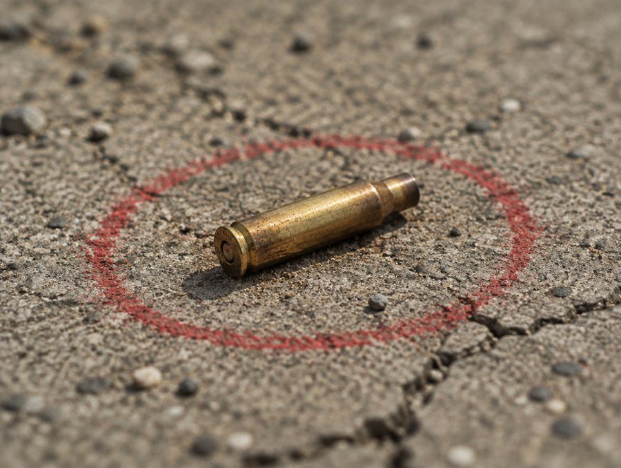 A spent rifle cartridge on the road